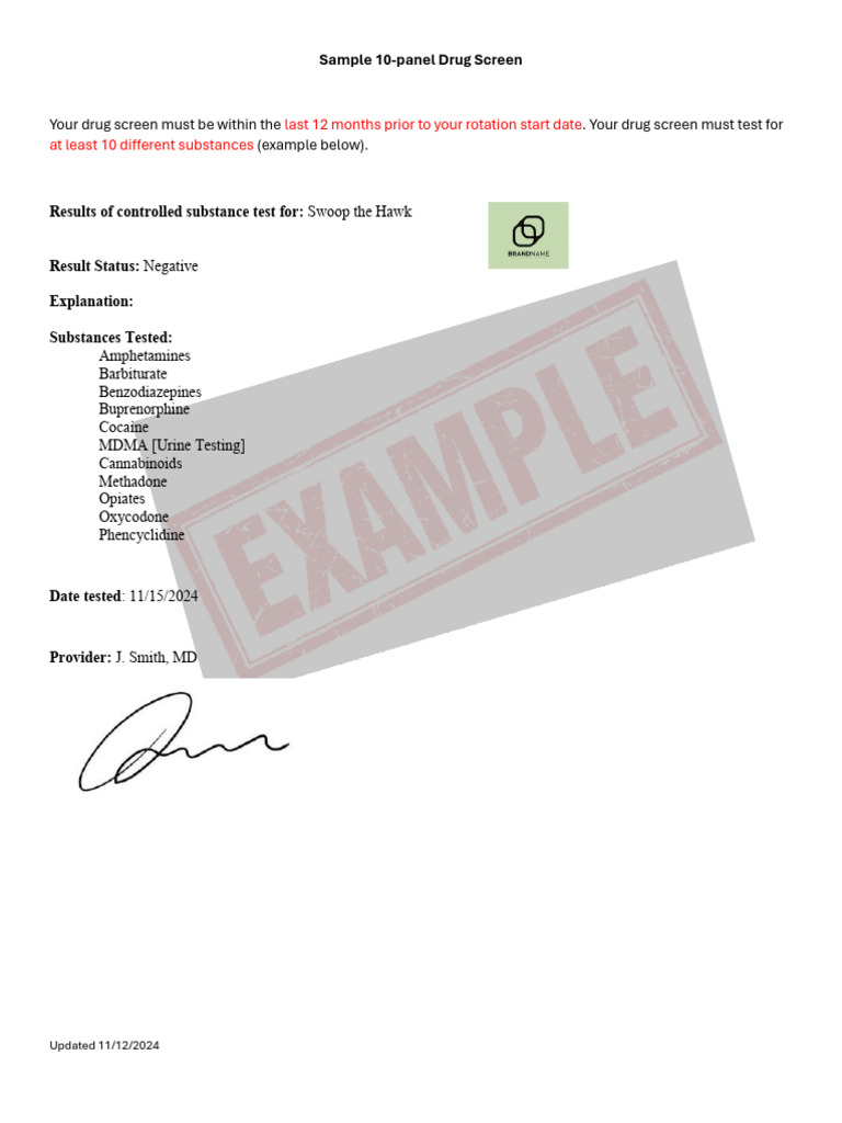 Drug Screen Sample | PDF