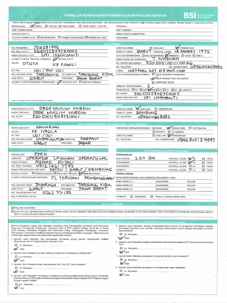 Berkas Dokumen Form Pengajuan BSI SRI ISMAYANTI20250814 - 13061182 | PDF