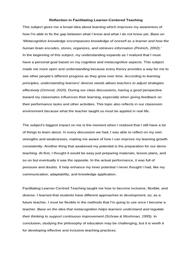 Enhancing Learner-Centered Teaching | PDF | Learning | Metacognition