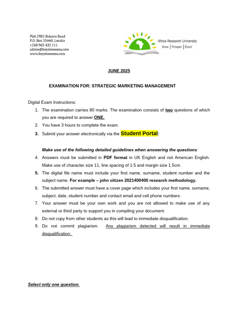 Strategic Marketing Management - Examination Paper - June 2025 | PDF