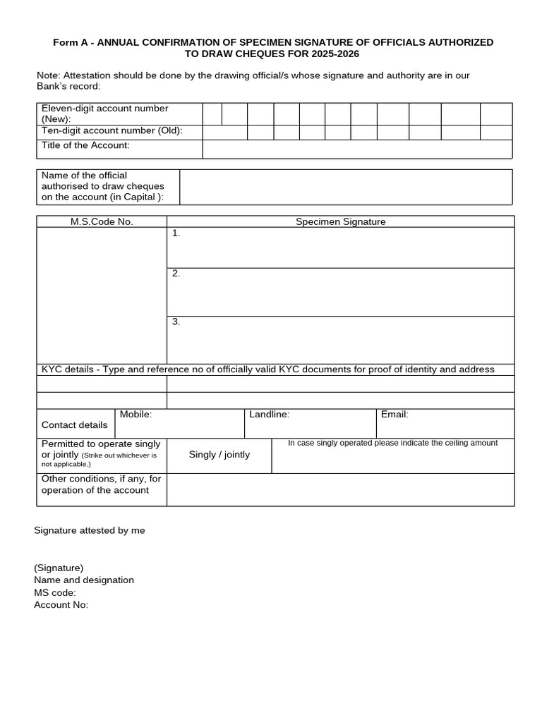 Annual Confirmation of Specimen Signatures | PDF