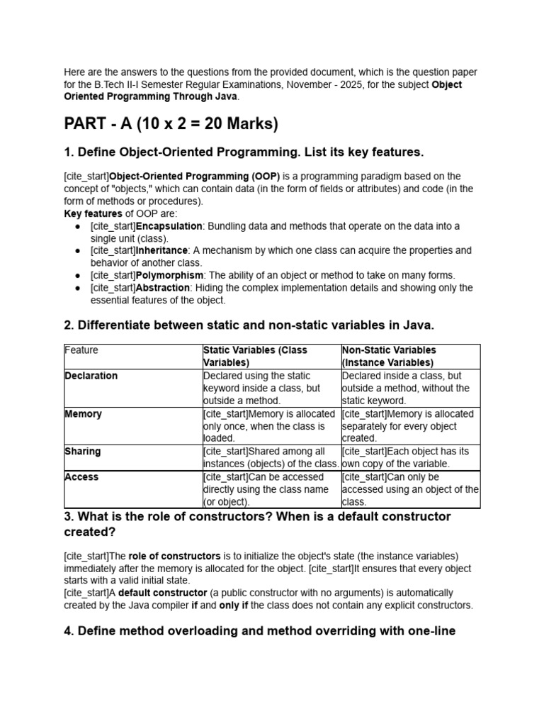 B.Tech Java OOP Exam Answers 2025 | PDF | Method (Computer Programming ...