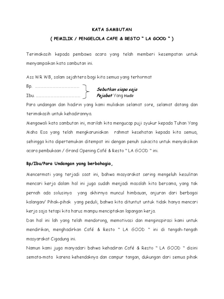 Contoh Kata Sambutan Pembukaan Acara