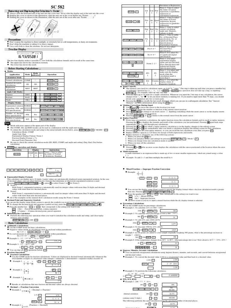 Aurora SC 582 Scientific Calculator Manual PDF Fraction