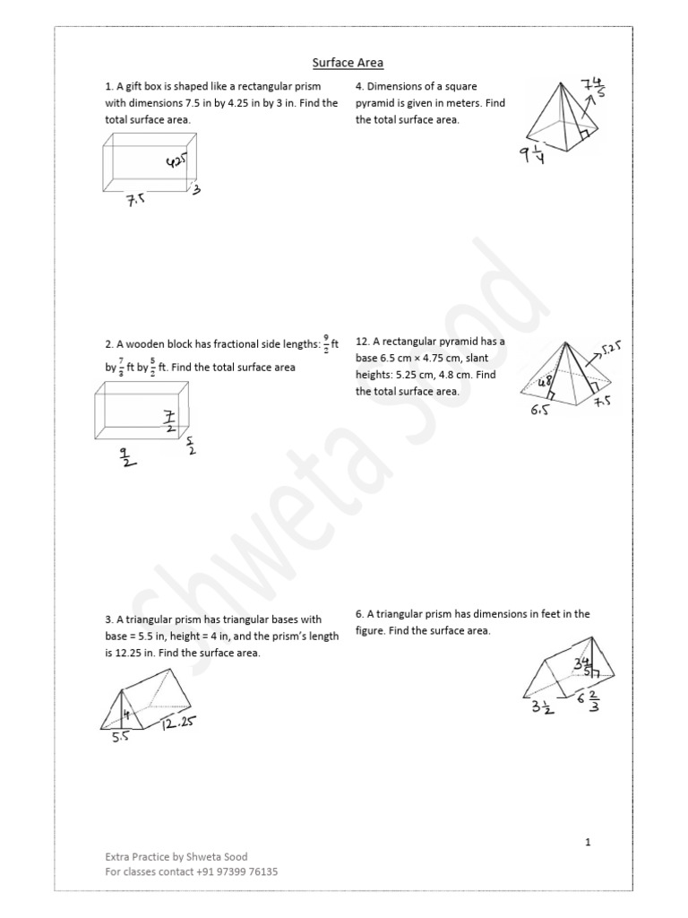 Surface Area Practice Problems | PDF