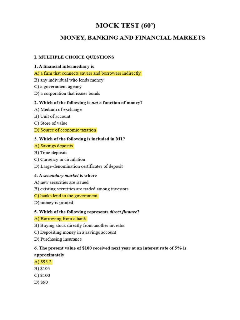 Mock Test | PDF | Interest Rates | Bonds (Finance)