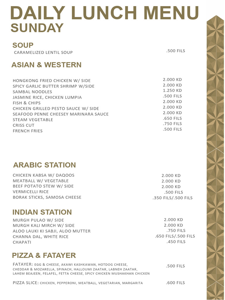 Diverse Daily Lunch Menu Options | PDF | Salad | Curry