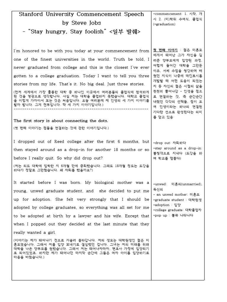 스티브 잡스 스탠포드 연설문 | PDF
