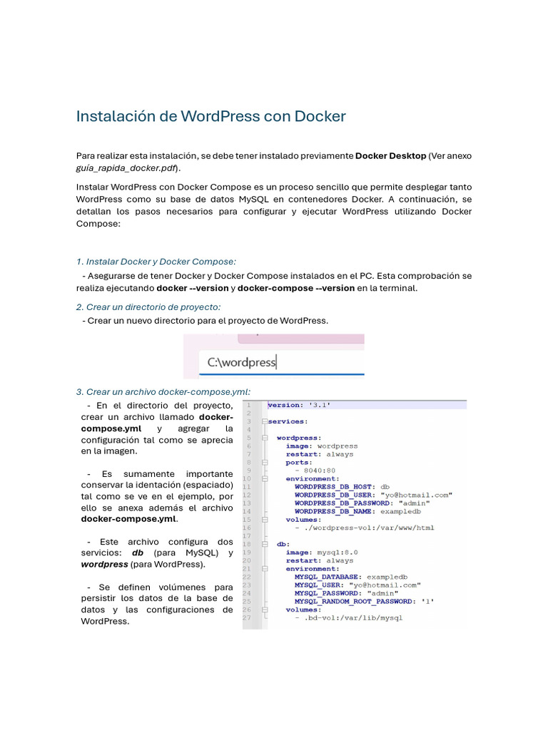 Instalar WordPress con Docker Compose | PDF