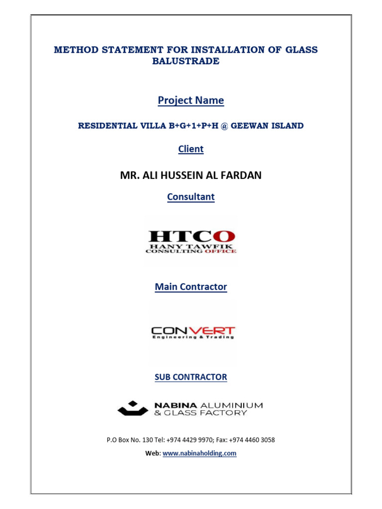 Glass Balustrade Installation Method Statement | PDF | Risk ...