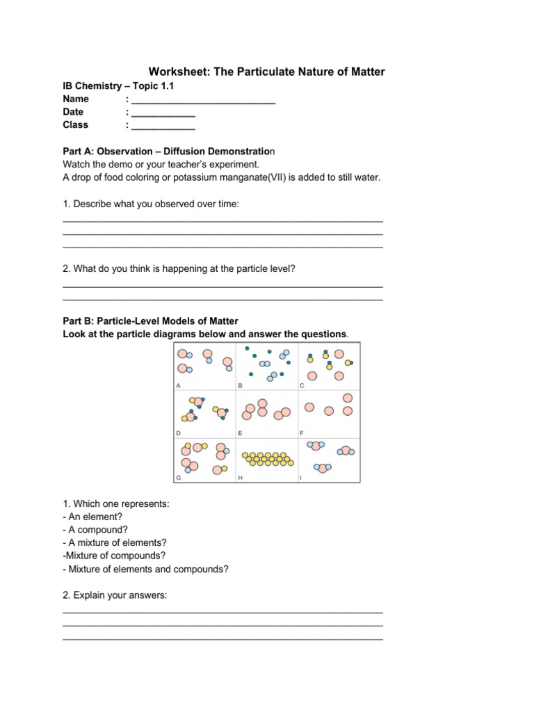 Worksheet - The Particulate Nature of Matterdocx | PDF | Water | Particle