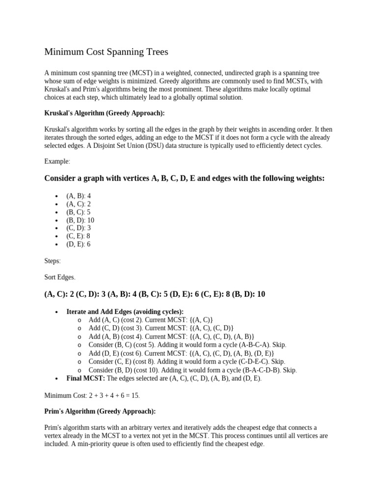 Minimum Cost Spanning Trees | PDF | Algorithms | Algorithms And Data ...