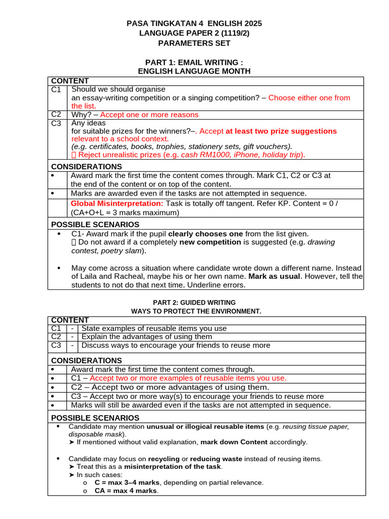 PASA 2025 Paper 2 Parameter Sets | PDF