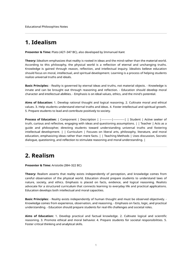 Overview of Educational Philosophies | PDF | Philosophy Of Education ...