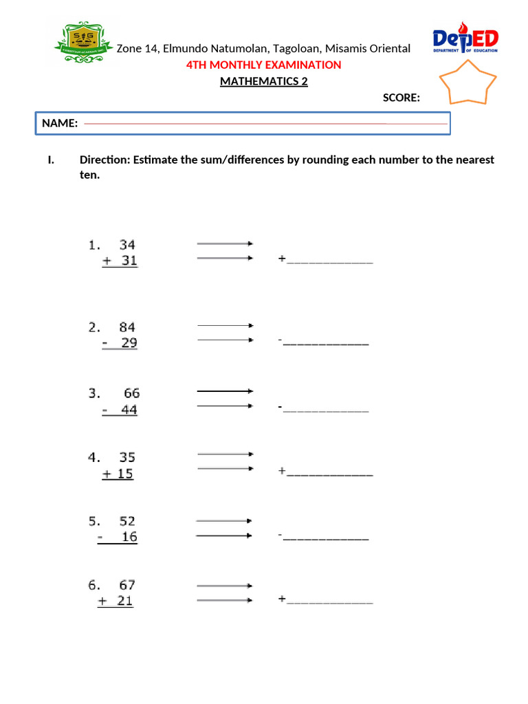 4th Monthly Exam: Grade 2 Subjects | PDF | Skin | Senses