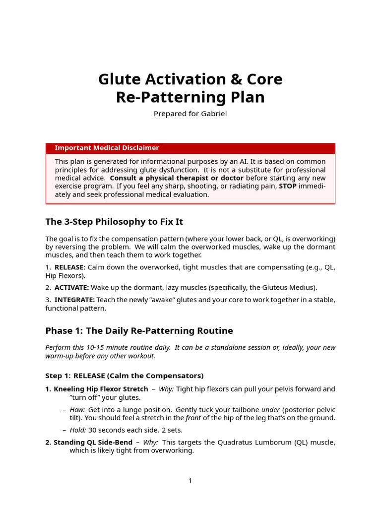 Glute Activation & Core Re-Patterning Guide | PDF | Pelvis | Human Anatomy