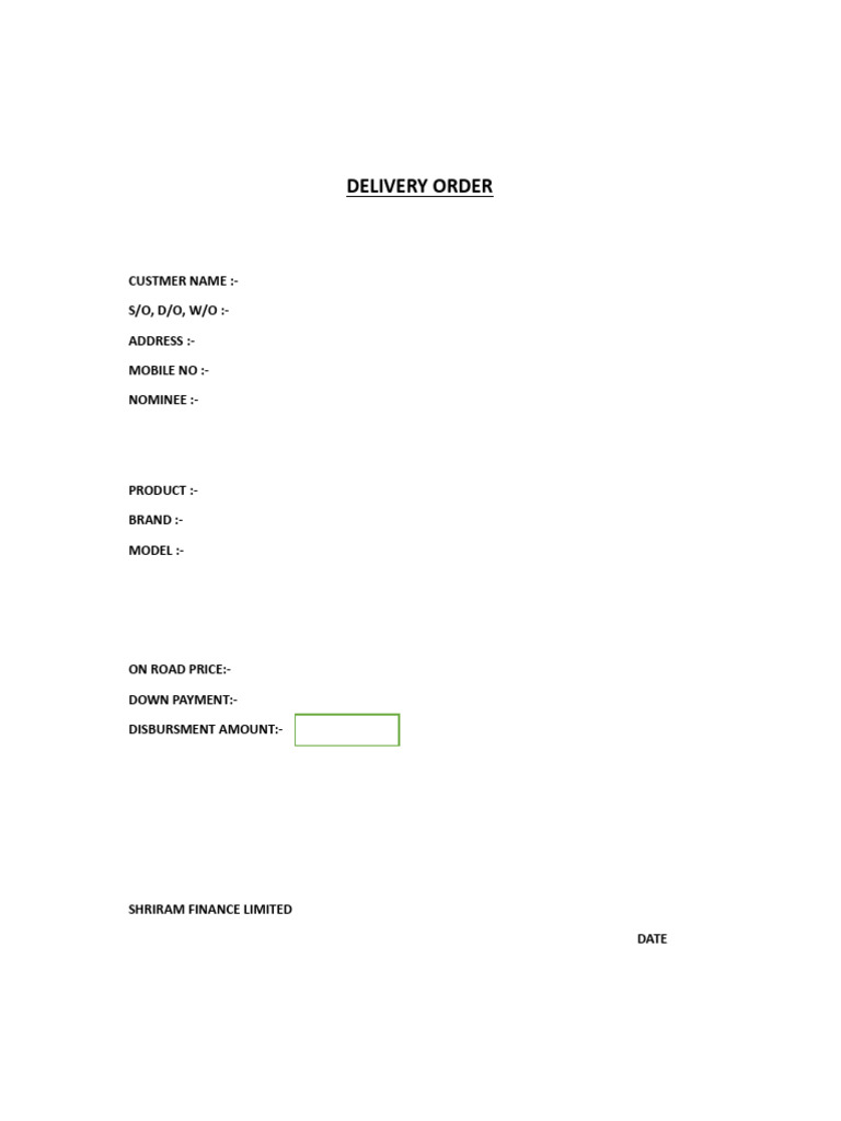 Delivery Order for Vehicle Financing | PDF