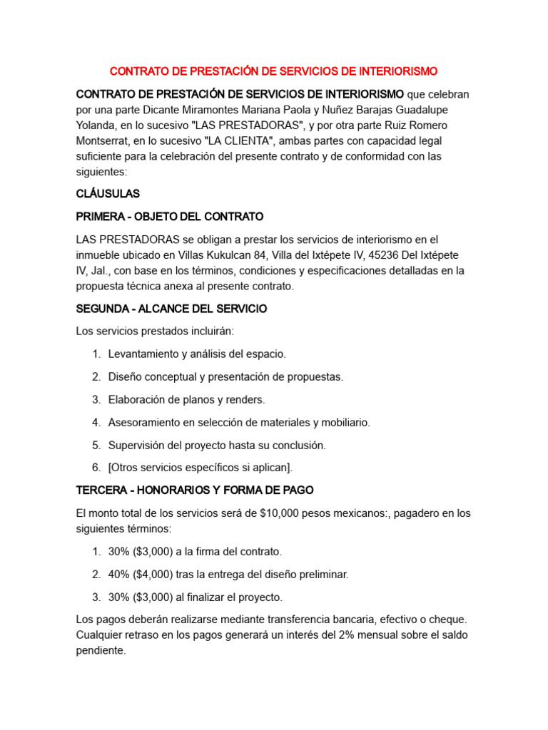 Contrato de Servicios de Interiorismo | PDF
