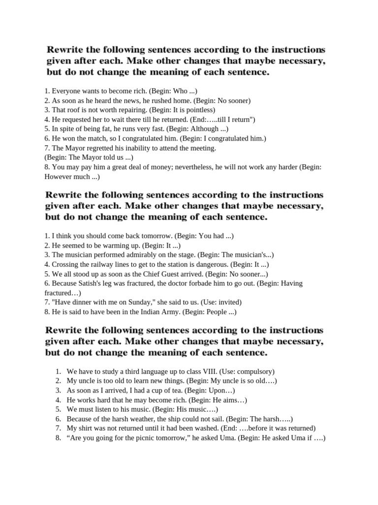 English Sentence Transformation Exercises | PDF