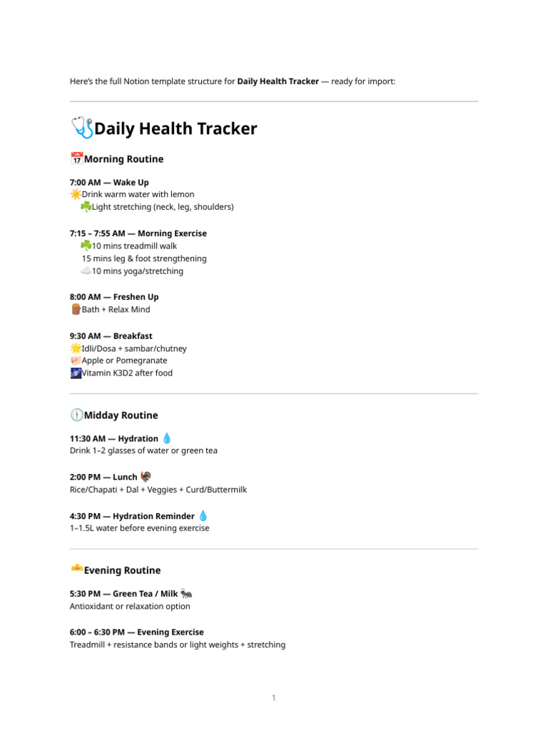 Daily Health Tracker Notion | PDF | Relaxation (Psychology) | Meal