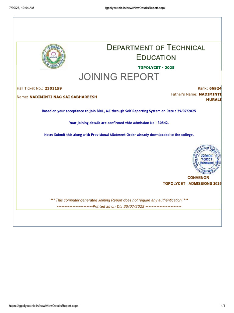 Joining Details | PDF