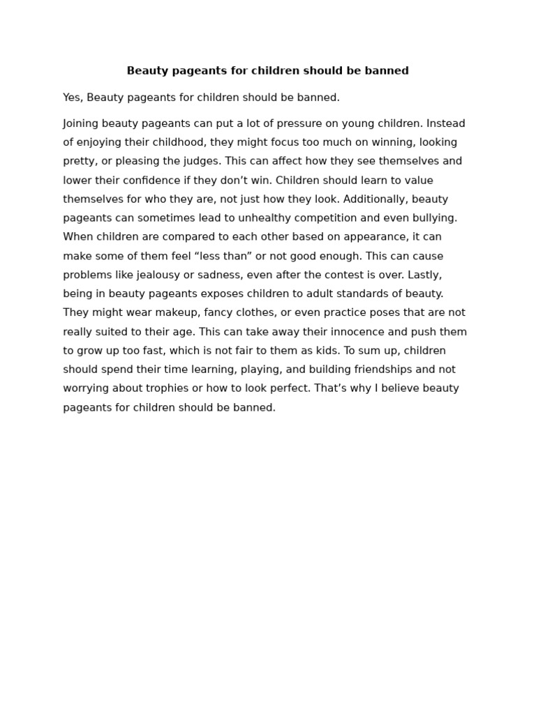 Ban on Children's Beauty Pageants | PDF