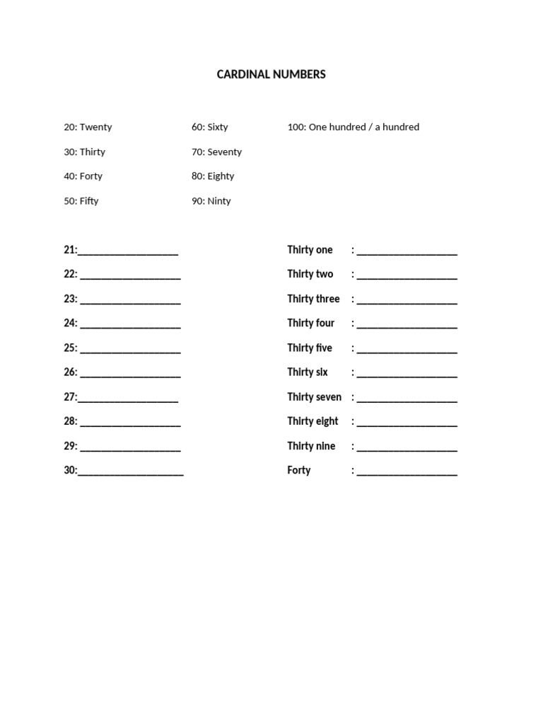 Cardinal Numbers List and Examples | PDF