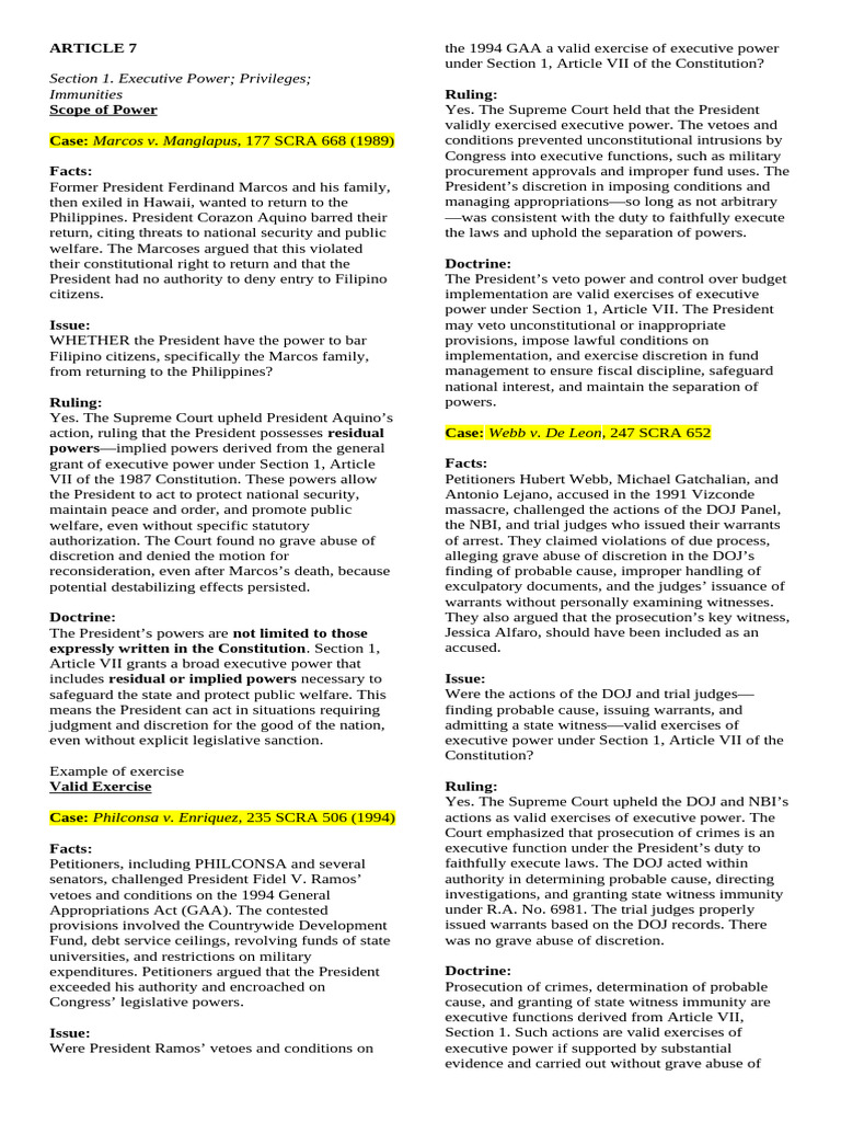 Article 7 Consti | PDF | Executive Privilege | Qualified Immunity