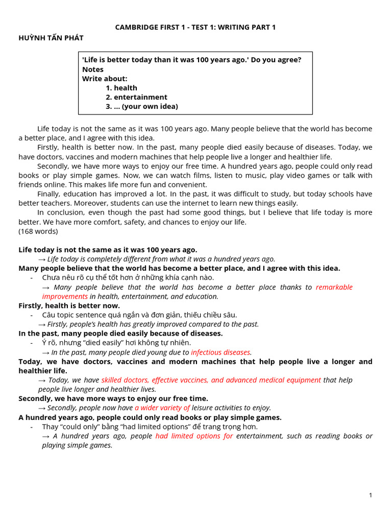 B2 First 1 - Test 1 Writing Part 1 | PDF