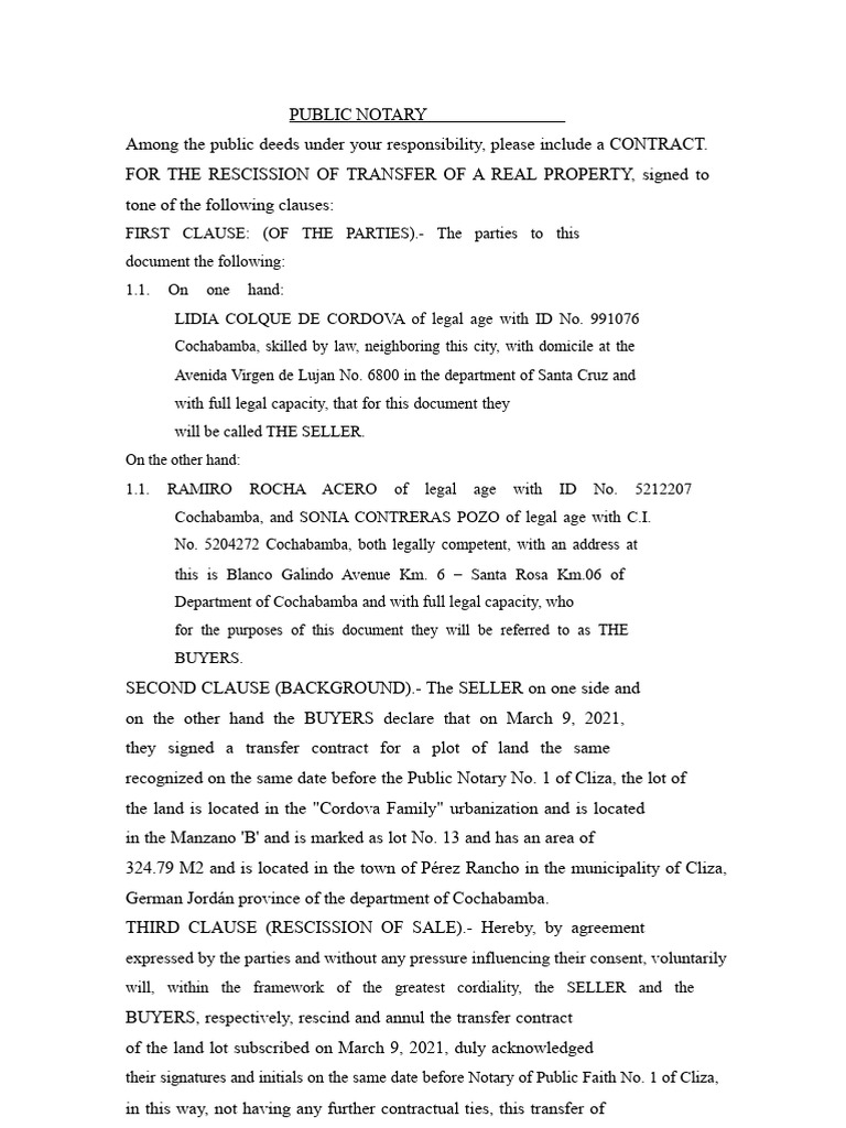 Real Estate Contract Rescission Document | PDF | Law And Economics ...
