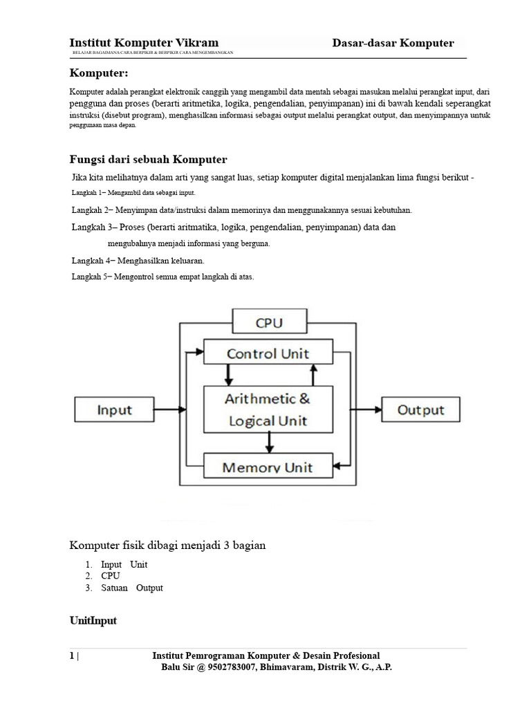 Dasar-Dasar Komputer dan Perangkat Input | PDF