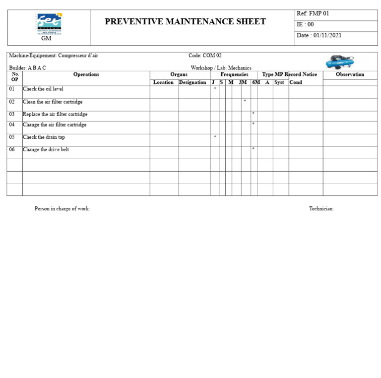 Preventive Maintenance Sheet | PDF