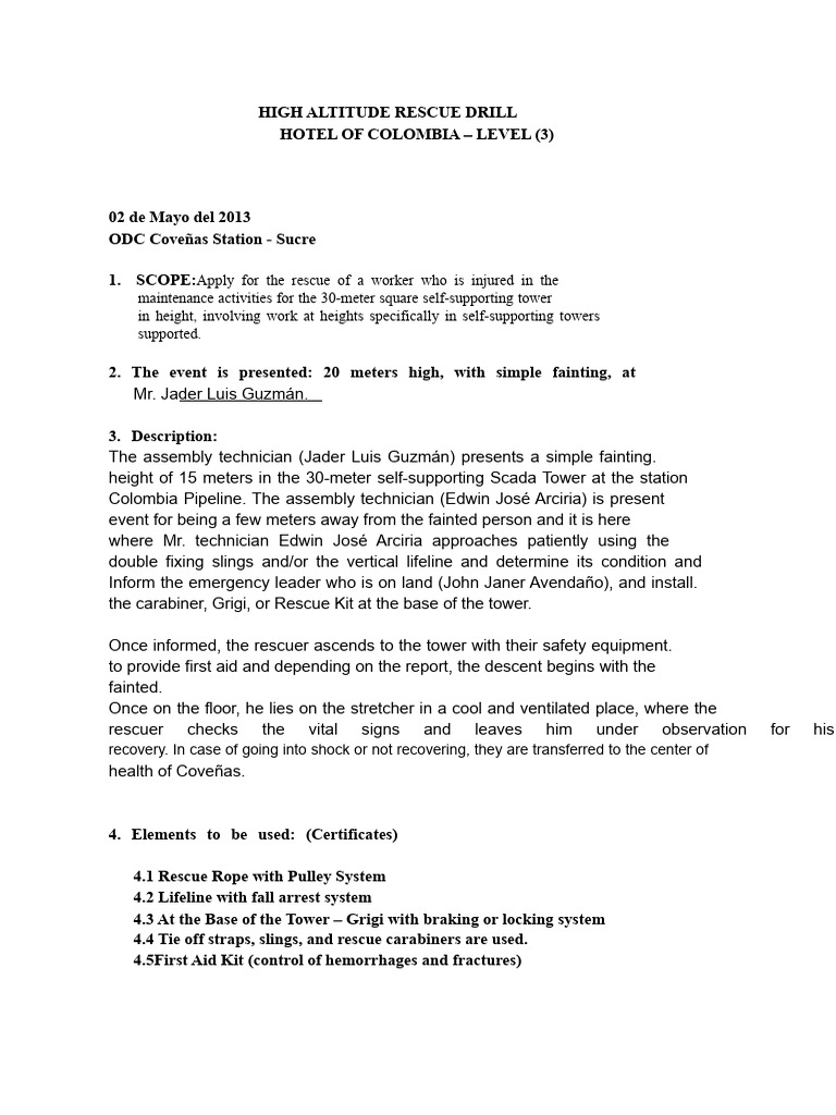 High Altitude Rescue Drill Procedure | PDF | First Aid | Occupational ...