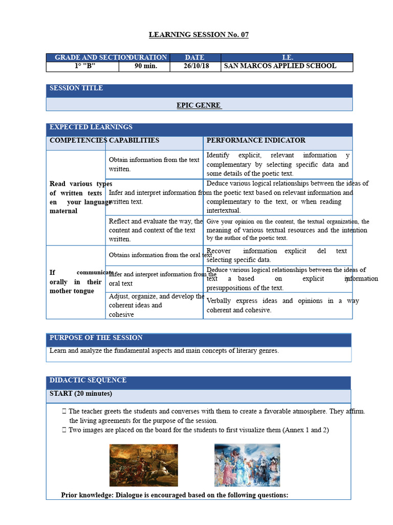 Epic Genre Learning Session Overview | PDF | Iliad | Achilles