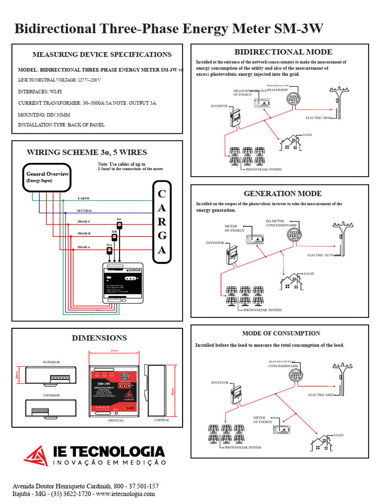 Bidirectional Three-Phase Energy Meter SM-3W | PDF | Photovoltaic ...