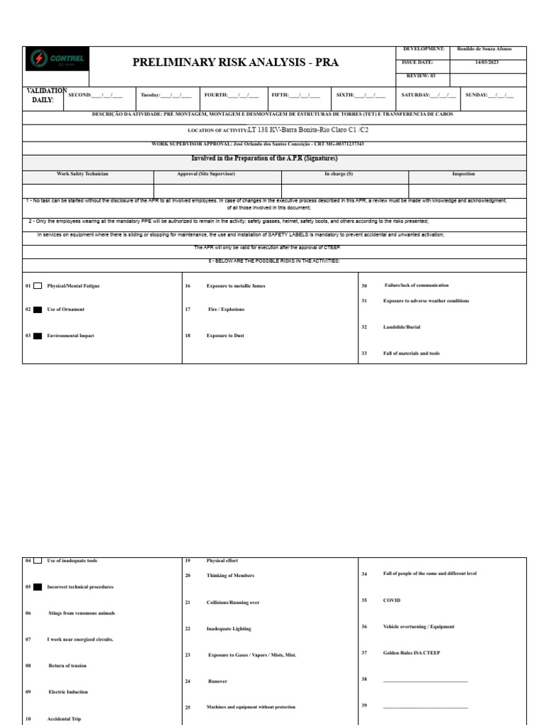 Preliminary Risk Analysis for Tower Assembly | PDF | Crane (Machine ...