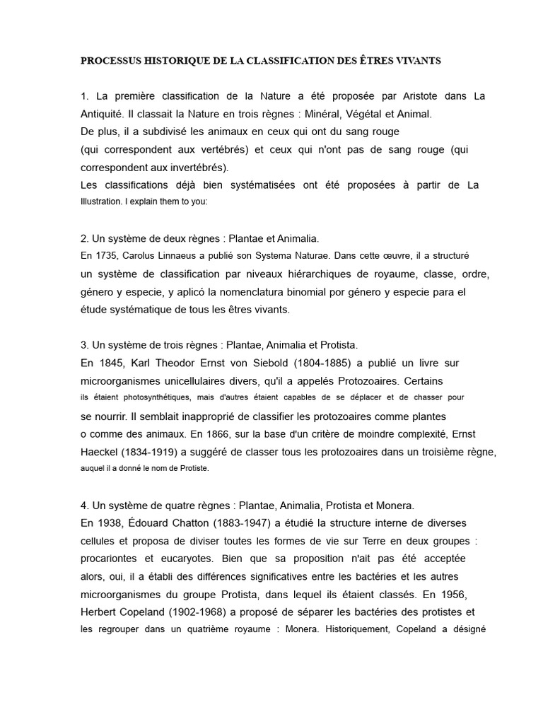 Histoire de la classification des êtres vivants | PDF | Biologie | La ...