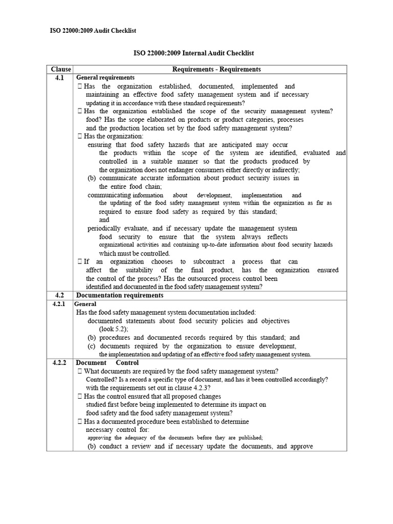 ISO 22000 and HACCP Audit Checklist | PDF | Verification And Validation ...