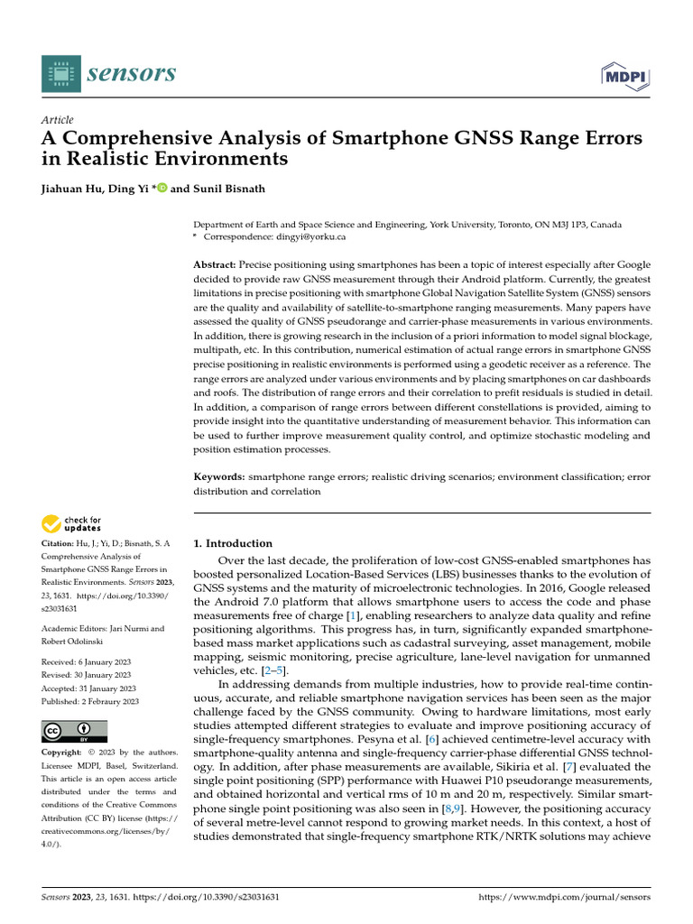 A Comprehensive Analysis of Smartphone GNSS Range Errors in Realistic ...