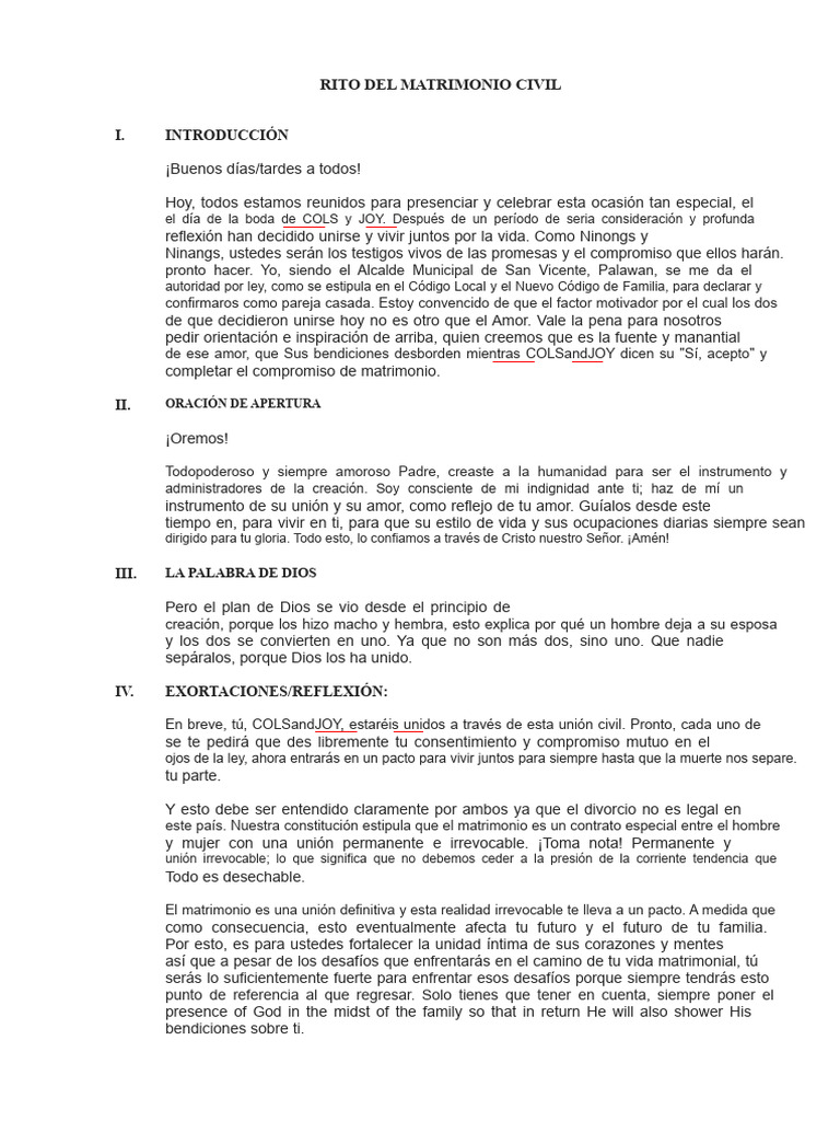Rito de Matrimonio Civil en Palawan | PDF | Matrimonio | Amor