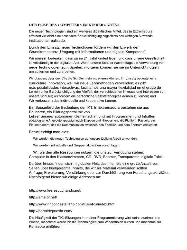 Eck Des Computers Im Kindergarten | PDF