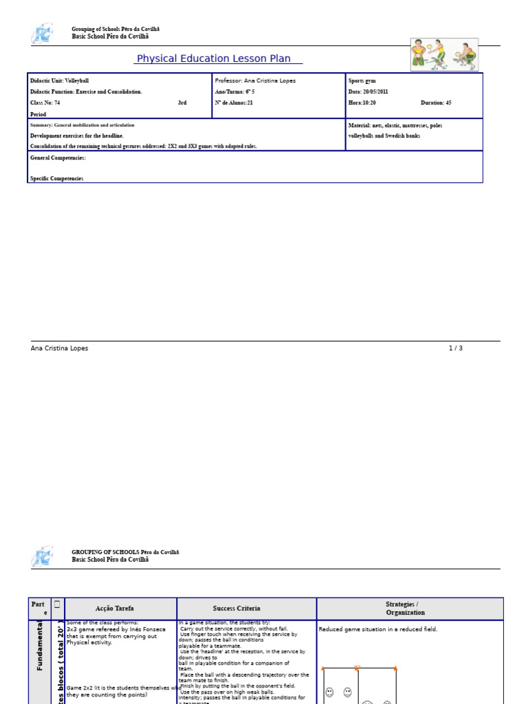 Volleyball Lesson Plan Cristina Pdf Volleyball