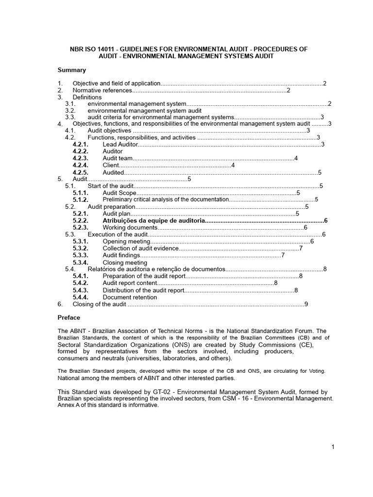 Environmental Audit Guidelines ISO 14011 | PDF | Audit | Auditor's Report