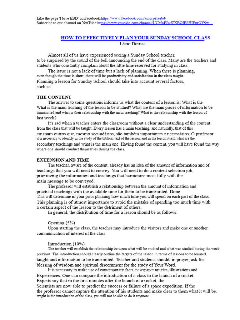 Sunday School Class Planning Guide | PDF | Prayer | Teachers