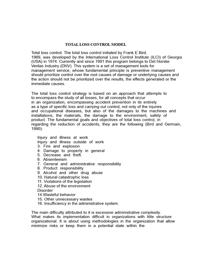 Total Loss Control Management System | PDF | Risk | Leadership