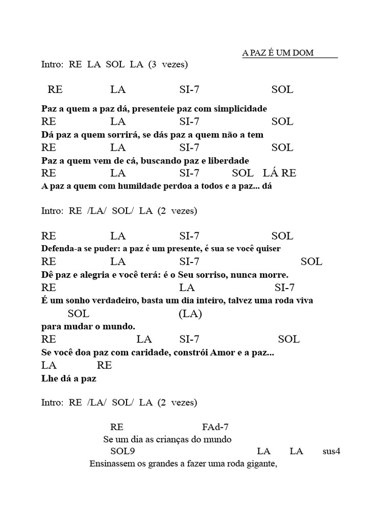 A Paz é um Presente - Letra e Acordes | PDF