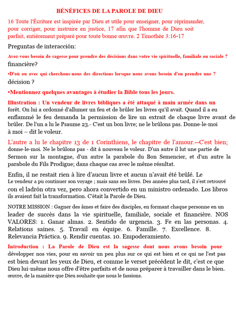 Avantages de la Parole de Dieu | PDF | Dieu