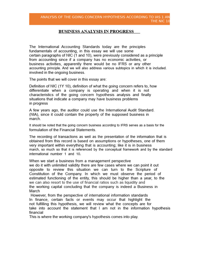 Going Concern Hypothesis Analysis IAS 1 NIC 10 | PDF | Going Concern ...