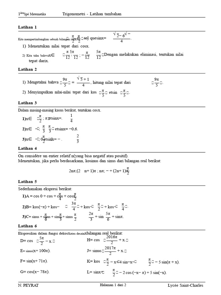 Latihan Trigonometri untuk Siswa Matematika | PDF