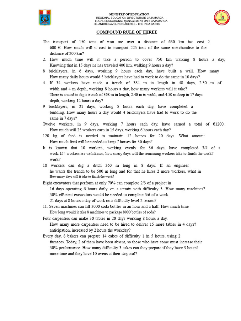 Compound Rule of Three Exercises | PDF